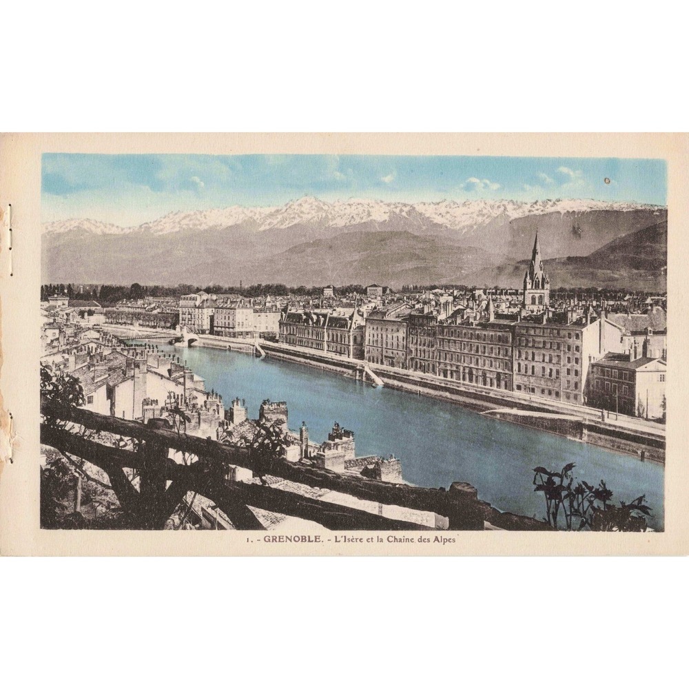 Vintage Grenoble France Photogravure Print Isere River Alps Mountains View